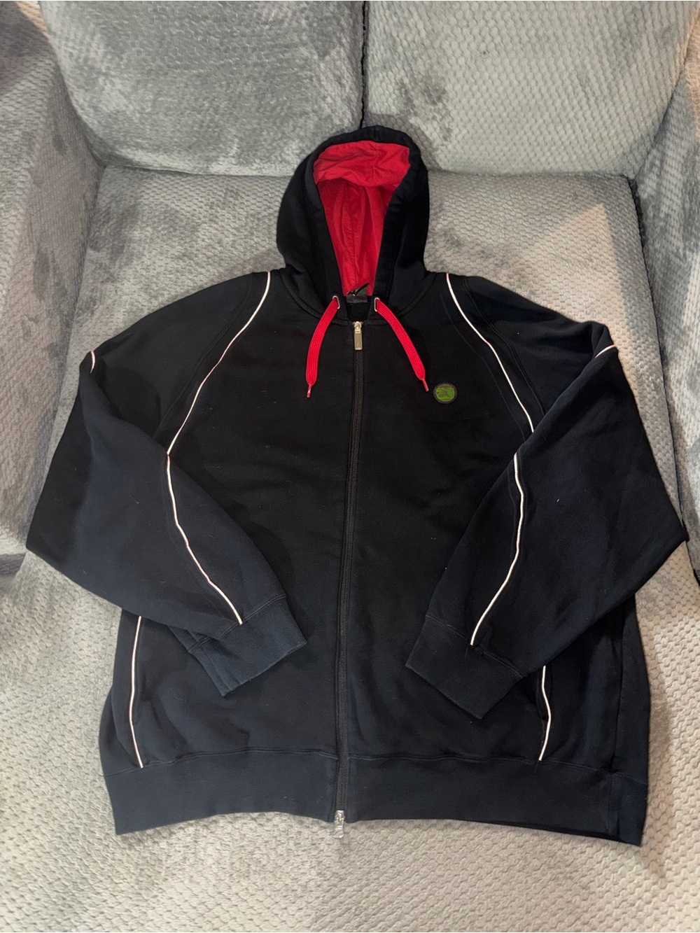 Vintage Y2K Jordan Men's Black Hoodie with Red Lined Hood holographic jump man